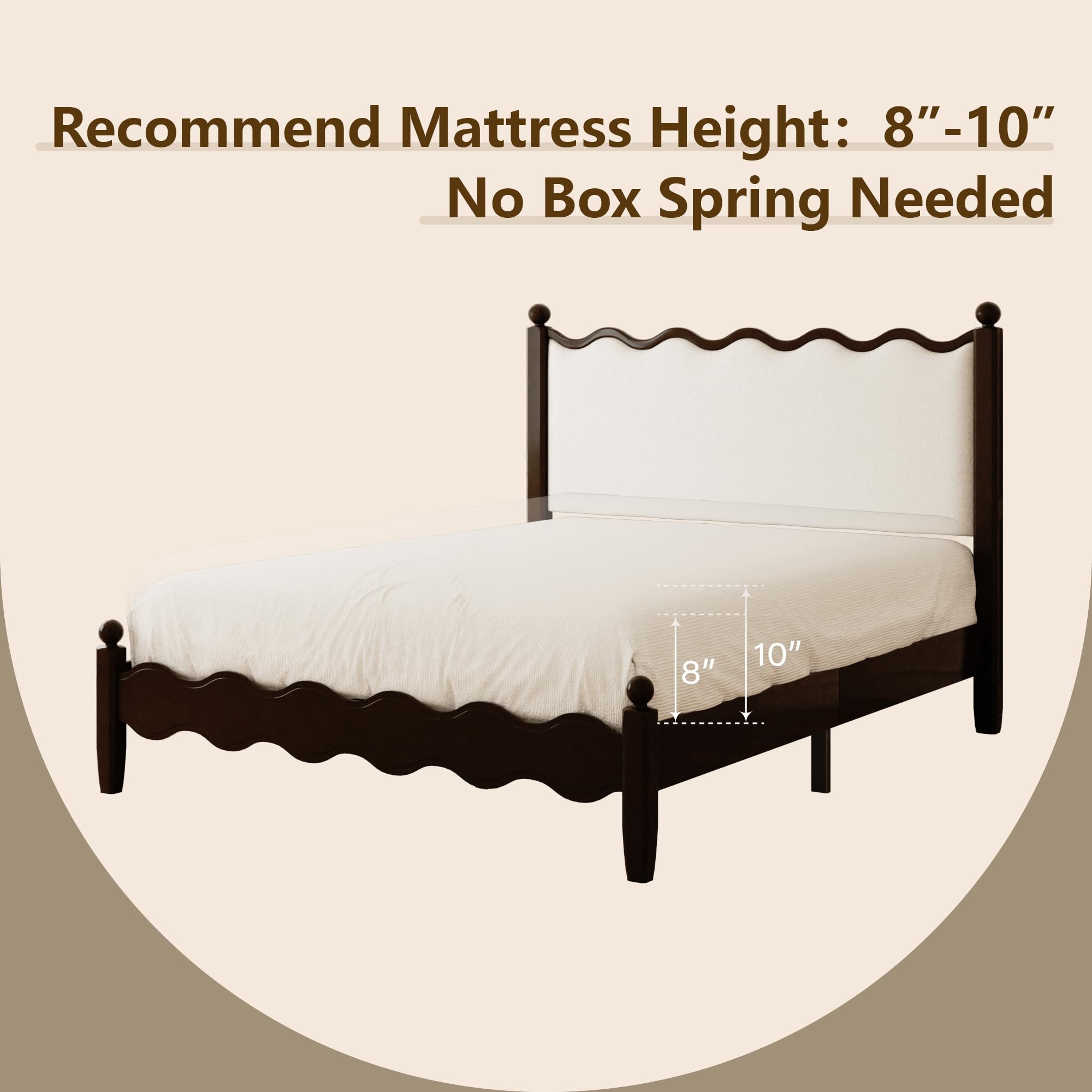 Queen Bed Frame with Vintage Wave Headboard 48" Tall