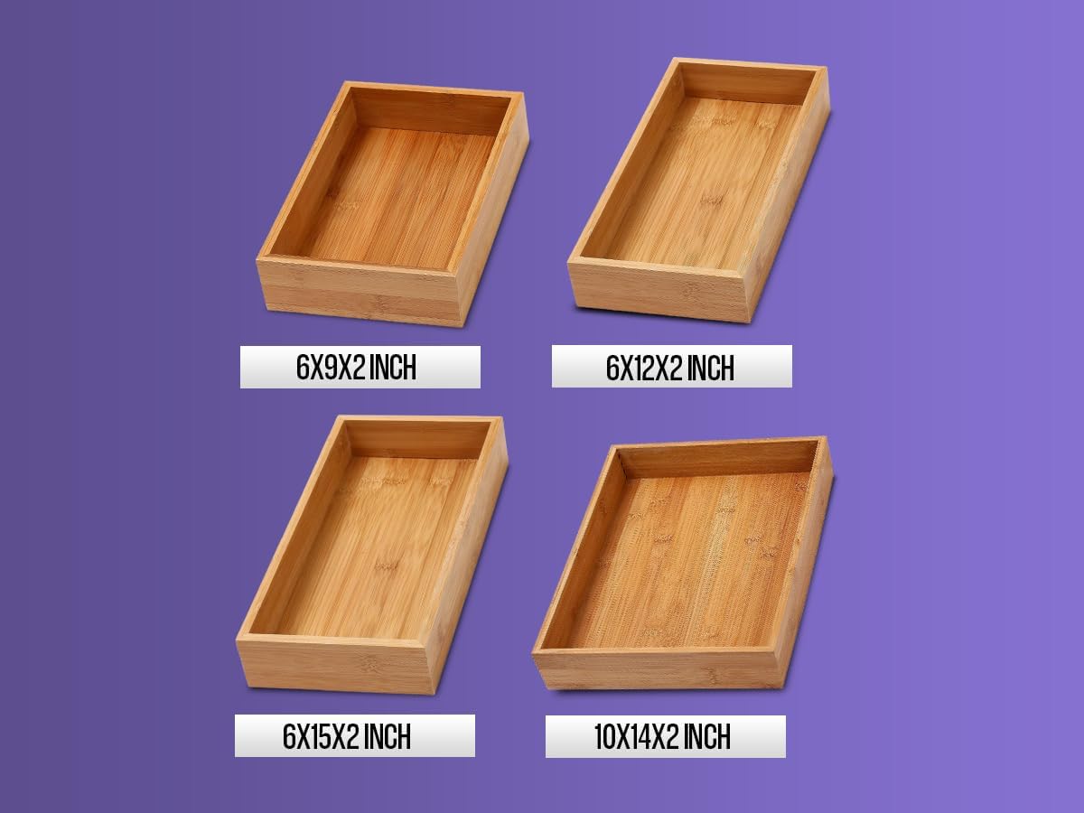 Bamboo Drawer Organizer Storage Box 6 Pack