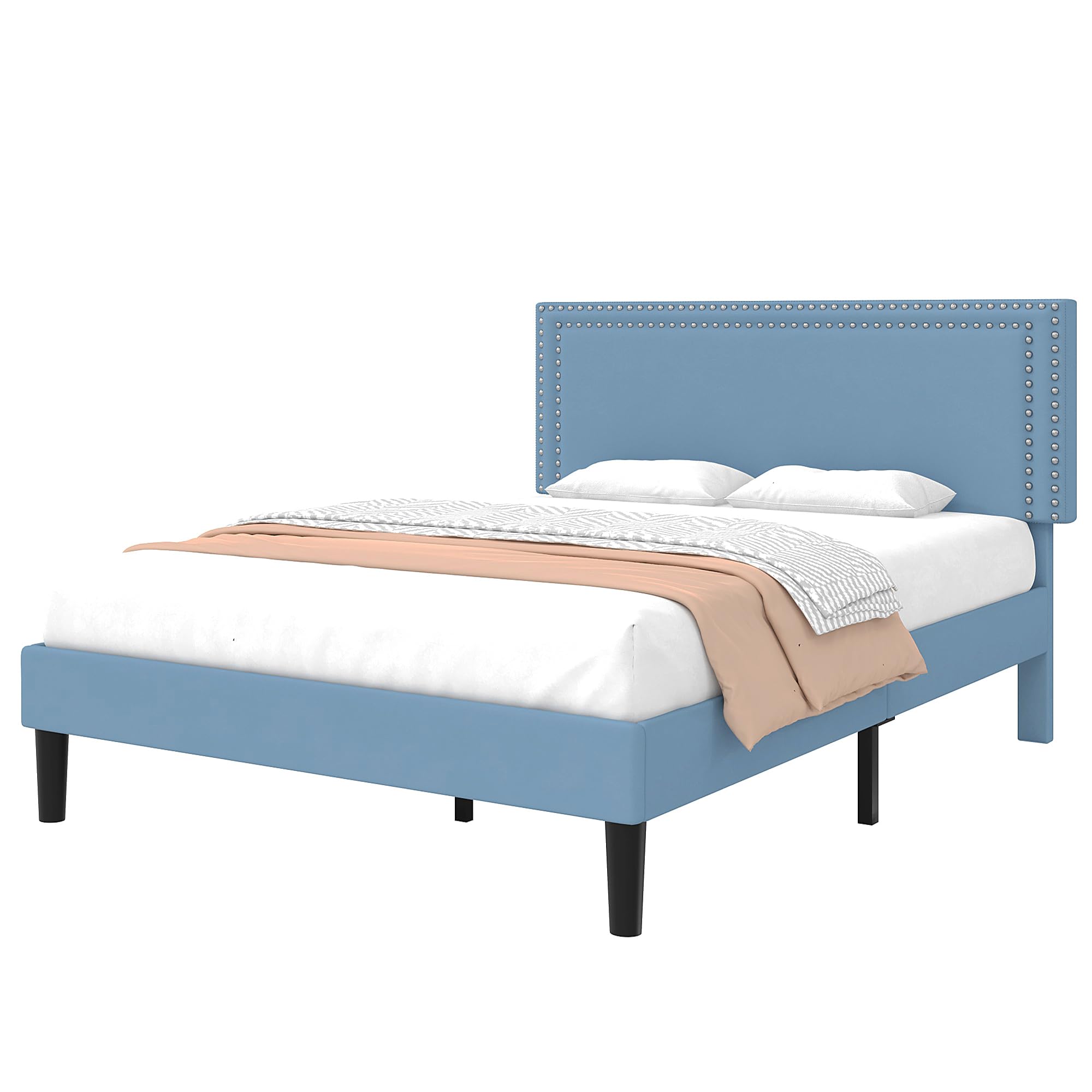 Full Size Platform Bed Frame with Adjustable Headboard