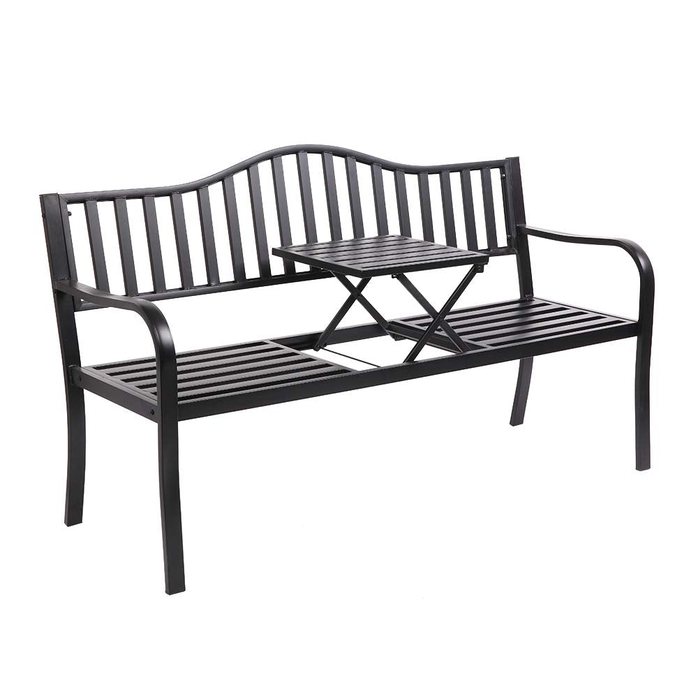 Outdoor Metal Bench with Built-in Table