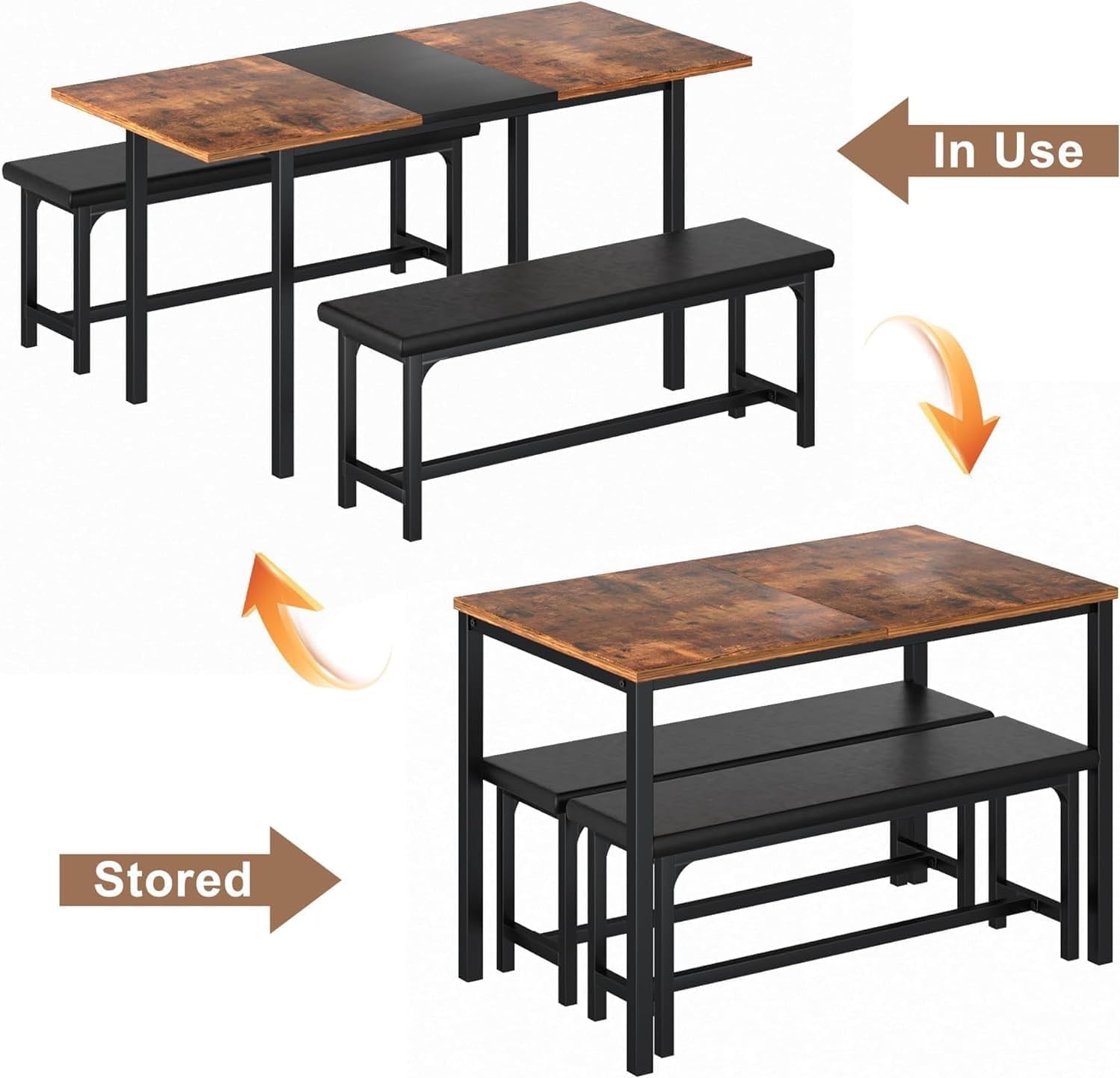 Extendable Dining Table Set with Benches