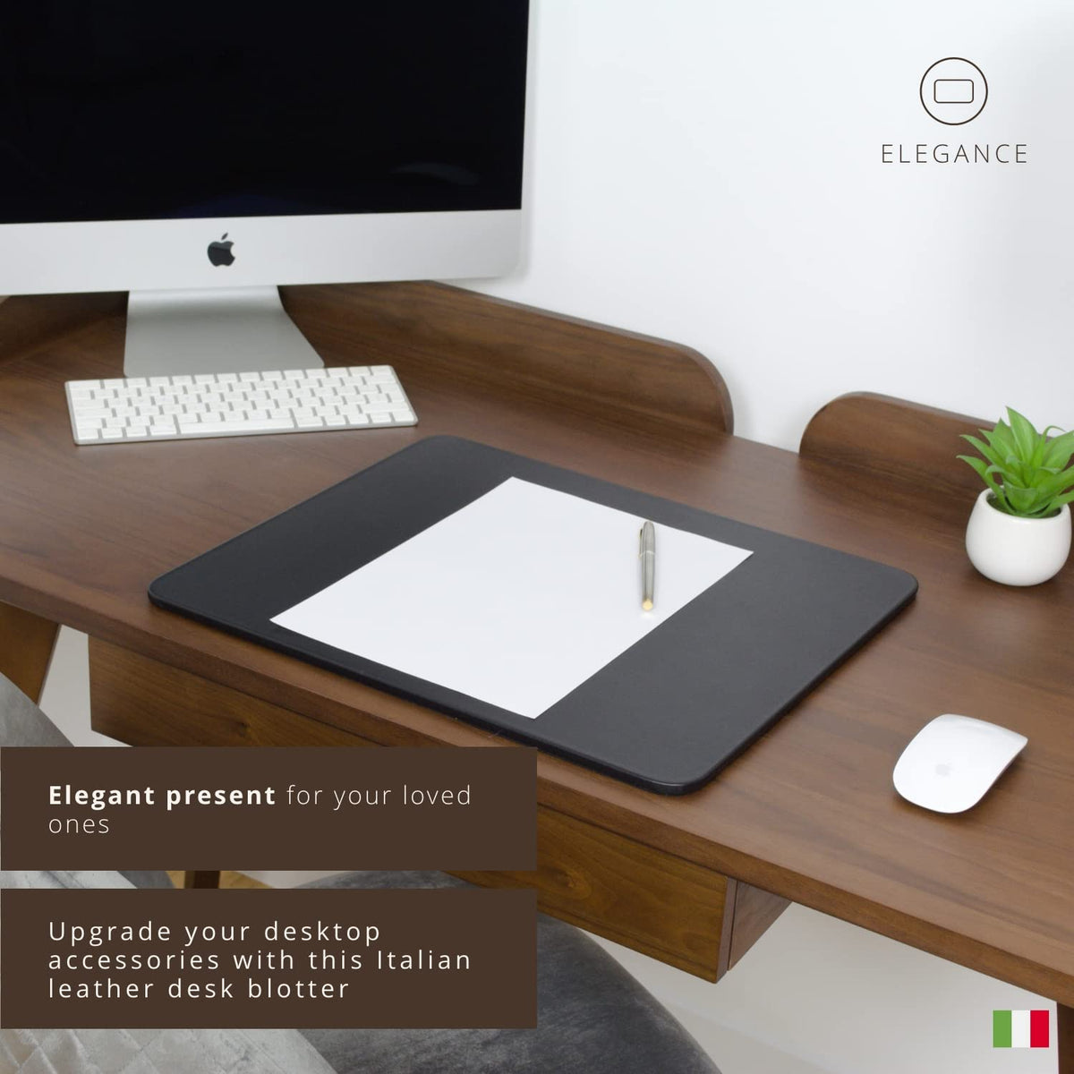 Italian Leather Desk Pad - Black Writing Blotter