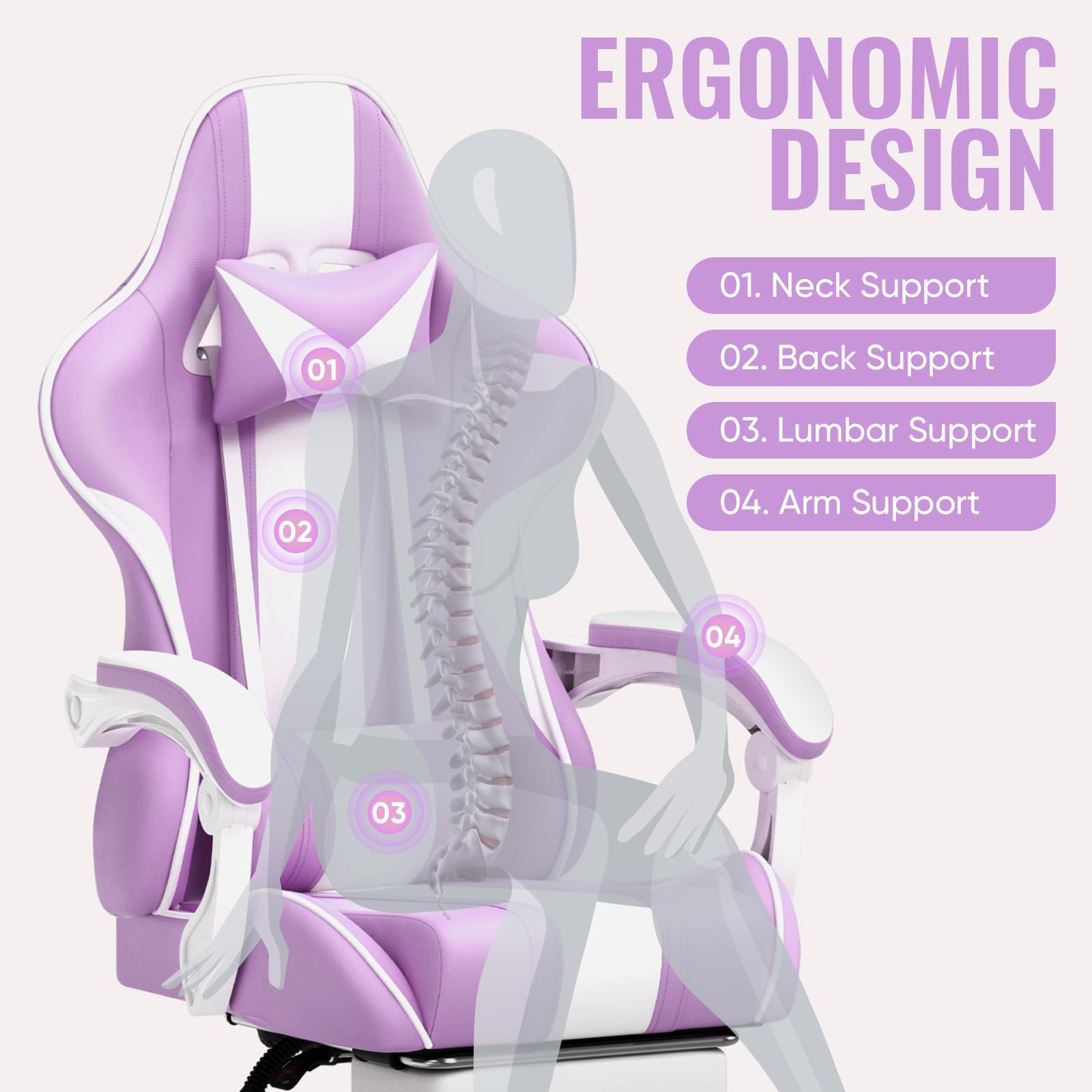Ergonomic Gaming Chair Light Purple