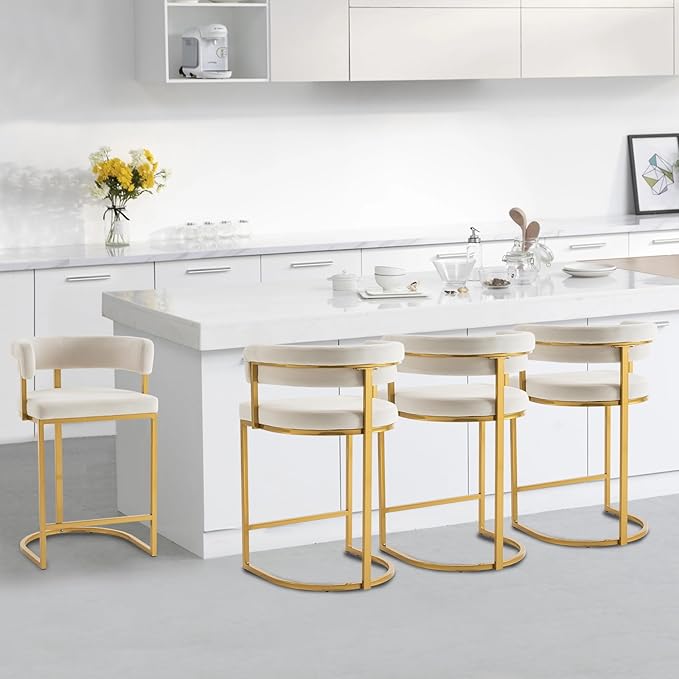 Black Velvet Bar Stools Set of 3 with Gold Footrest