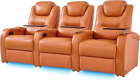 Top Grain Nappa Leather Power Recliner Home Theater Seating - Row of 5