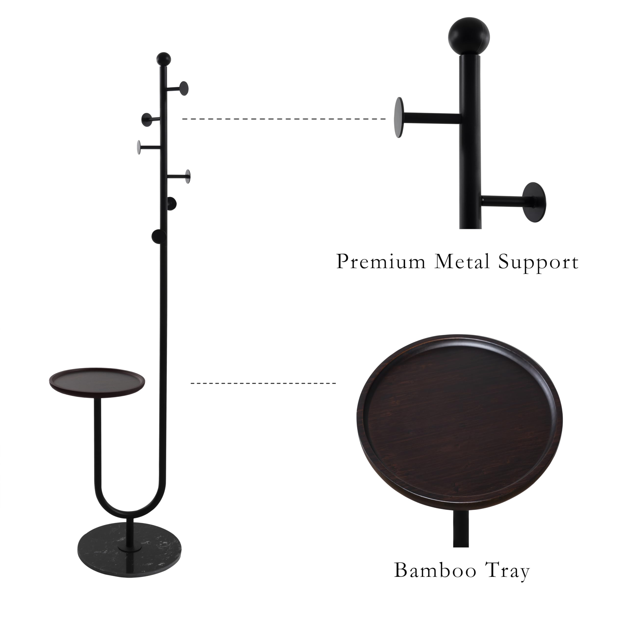 Freestanding Coat Rack with Table and 6 Hooks