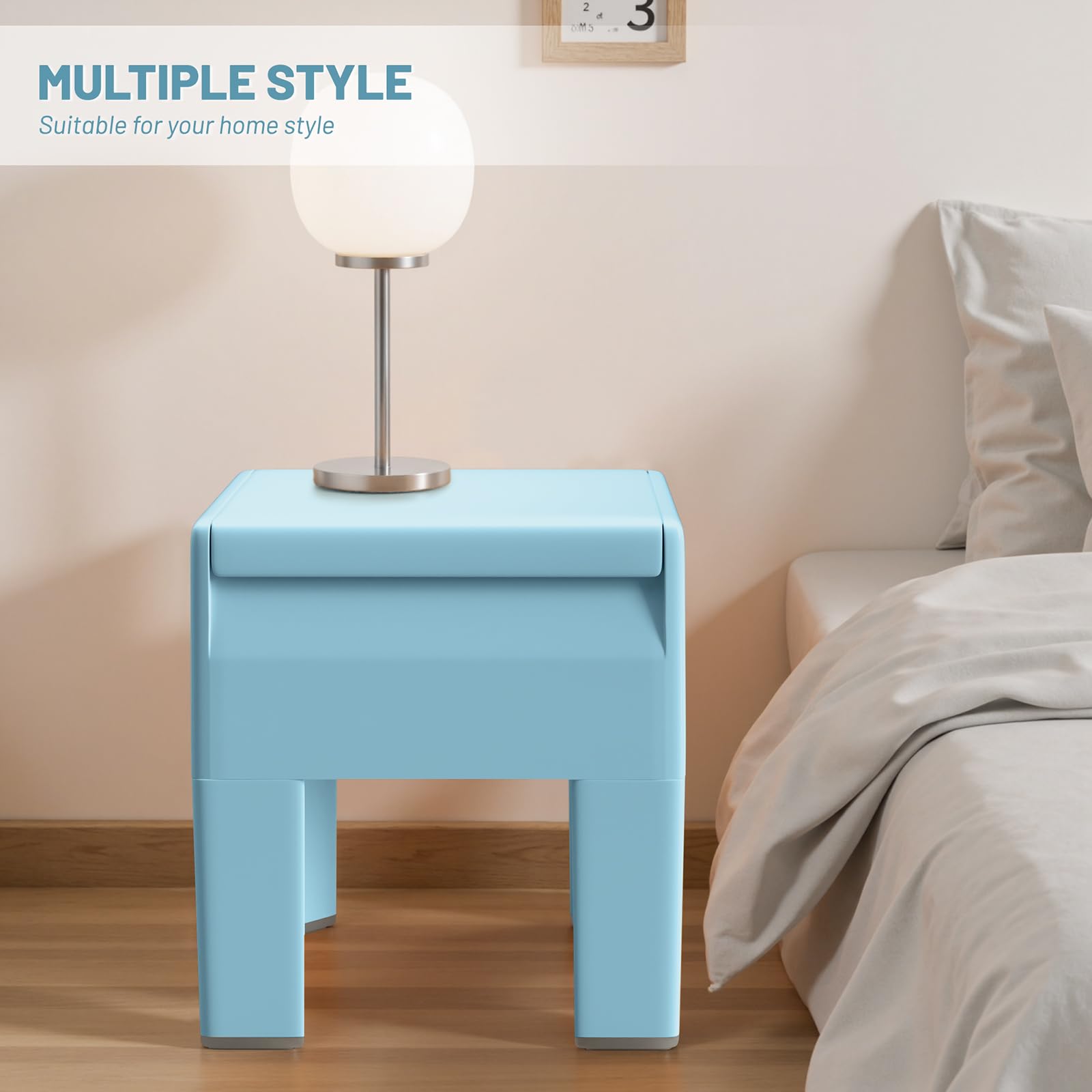 Modern Plastic Nightstand with Storage