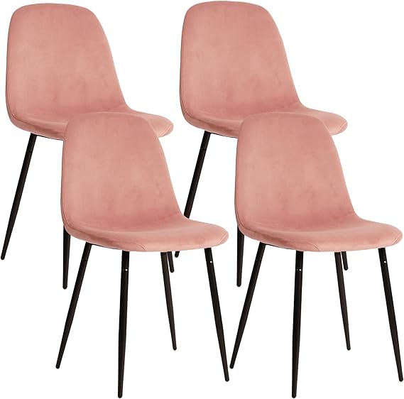Velvet Dining Chairs Set of 4 with Padded Seat and Metal Legs