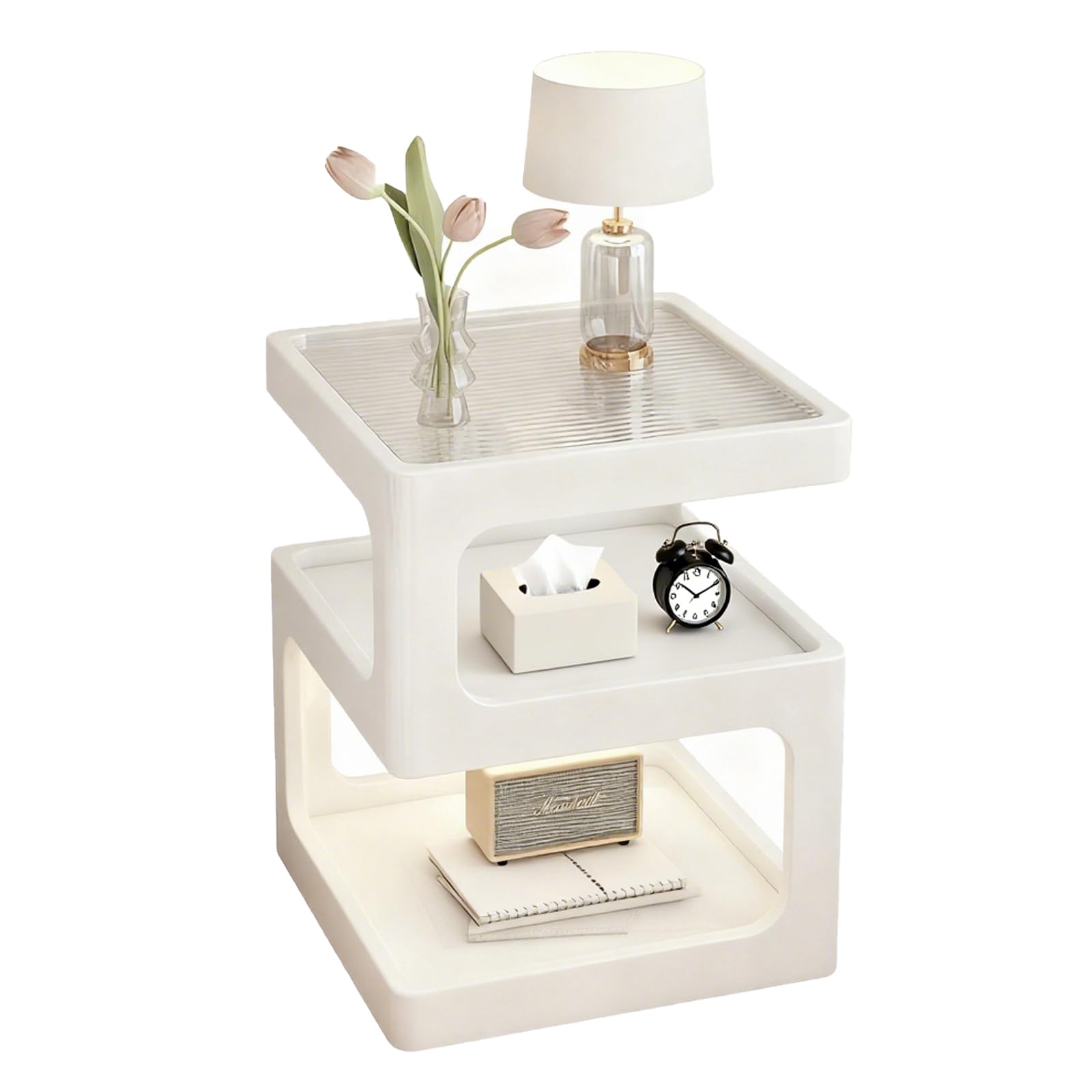 3-Tier Nightstand with Storage and Open Shelves
