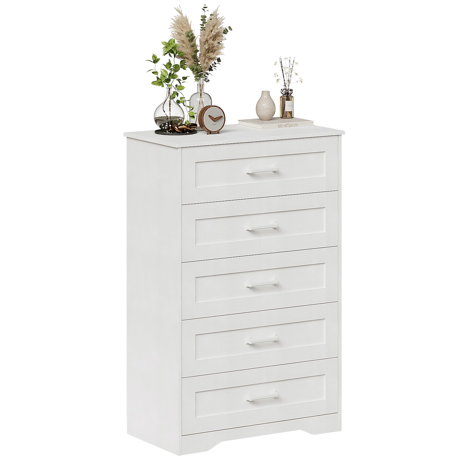White 5 Drawer Wood Dresser