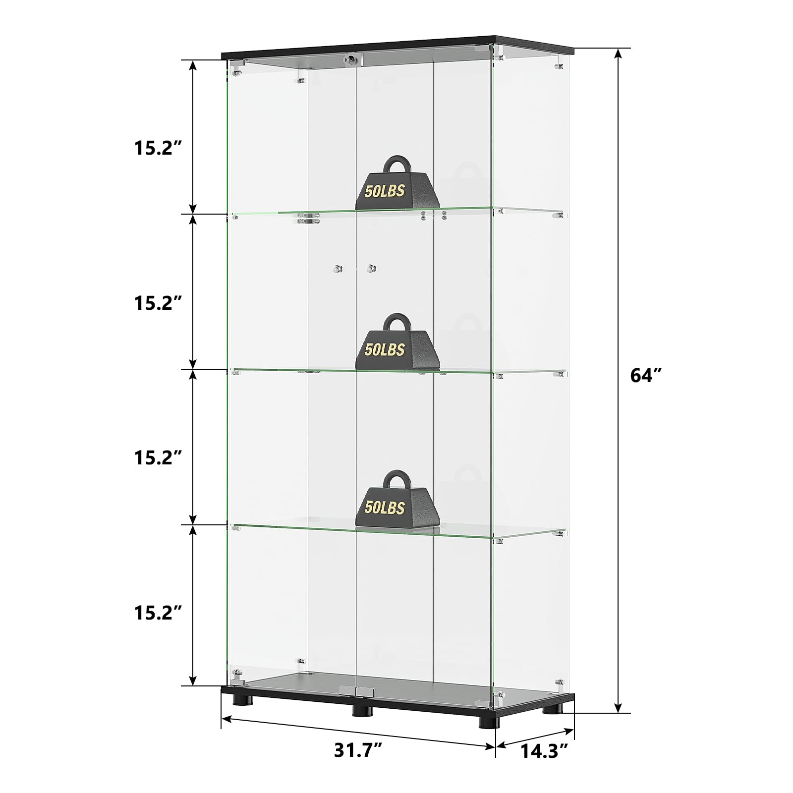 Glass Display Cabinet with 4 Shelves Double Doors Black