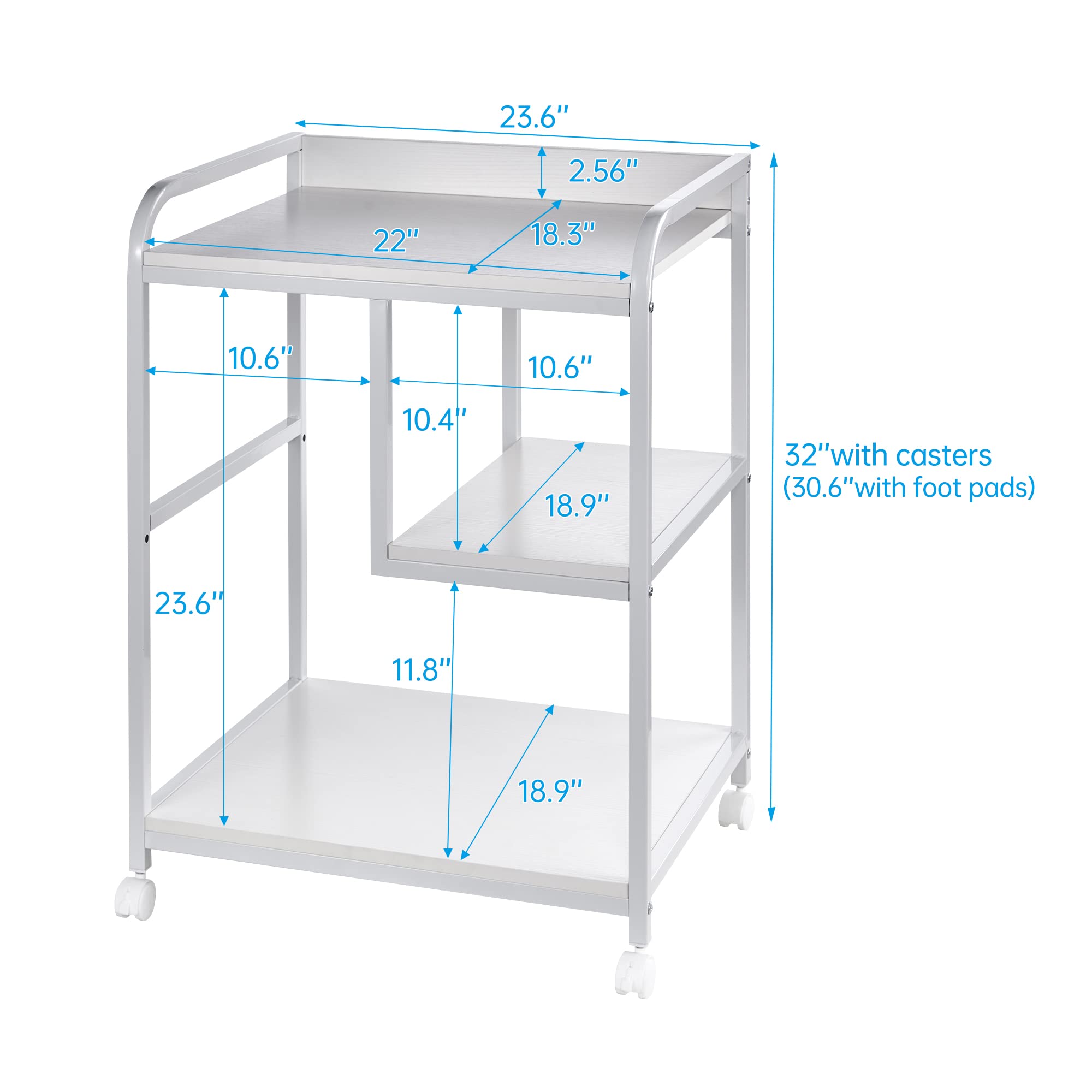 3-Tier Rolling Printer Stand with Storage Shelf and Wheels