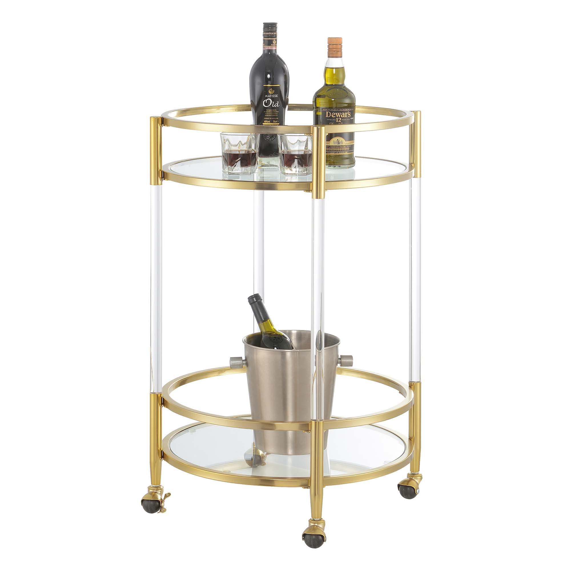 Acrylic Round Glass Bar Cart with Wheels