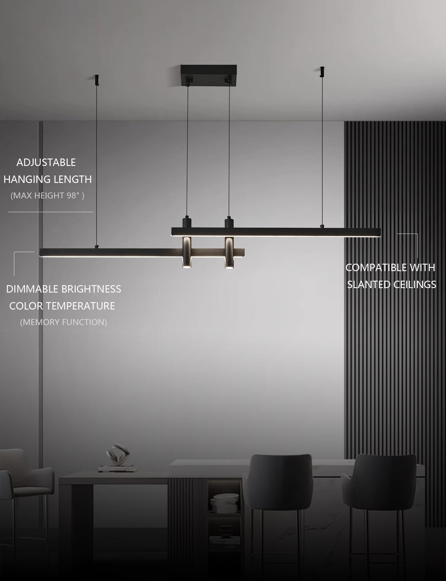 Dimmable LED Linear Pendant Light with Remote Control