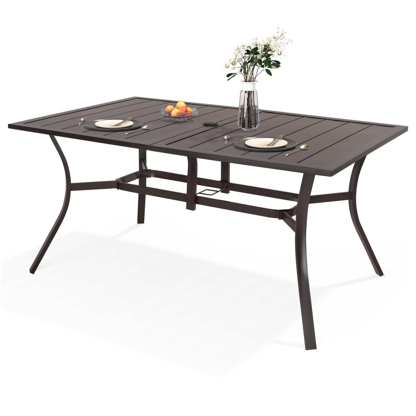 Outdoor Metal Rectangle Patio Dining Table with Umbrella Hole