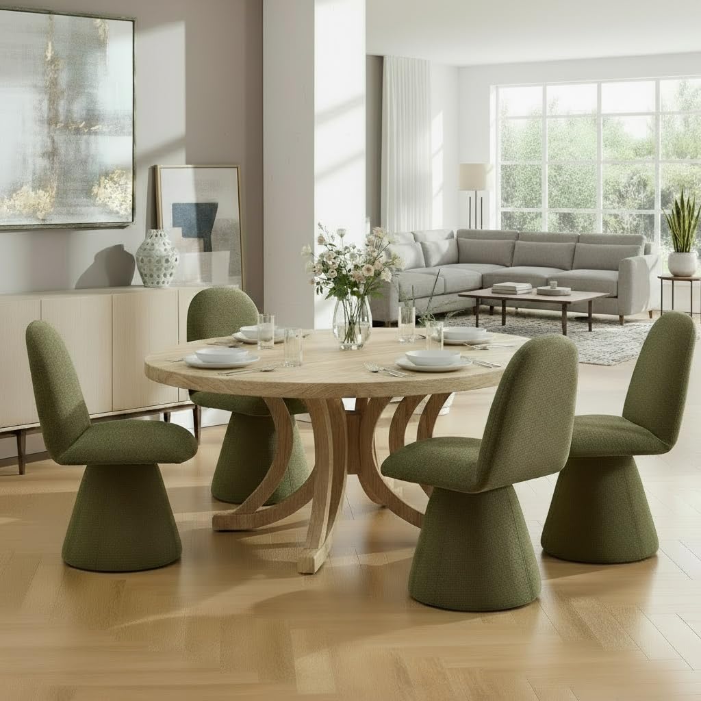 Swivel Dining Chairs Set of 6 Mid Century Modern High Back Chenille Upholstered