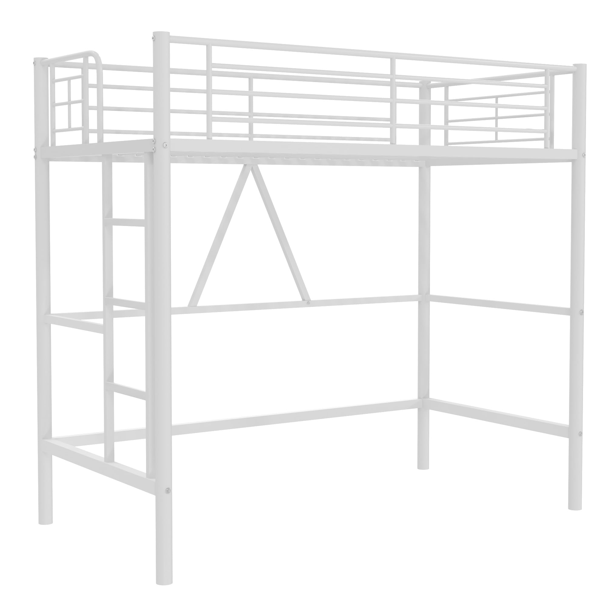 Twin Metal Loft Bed with Ladder and Safety Guardrail