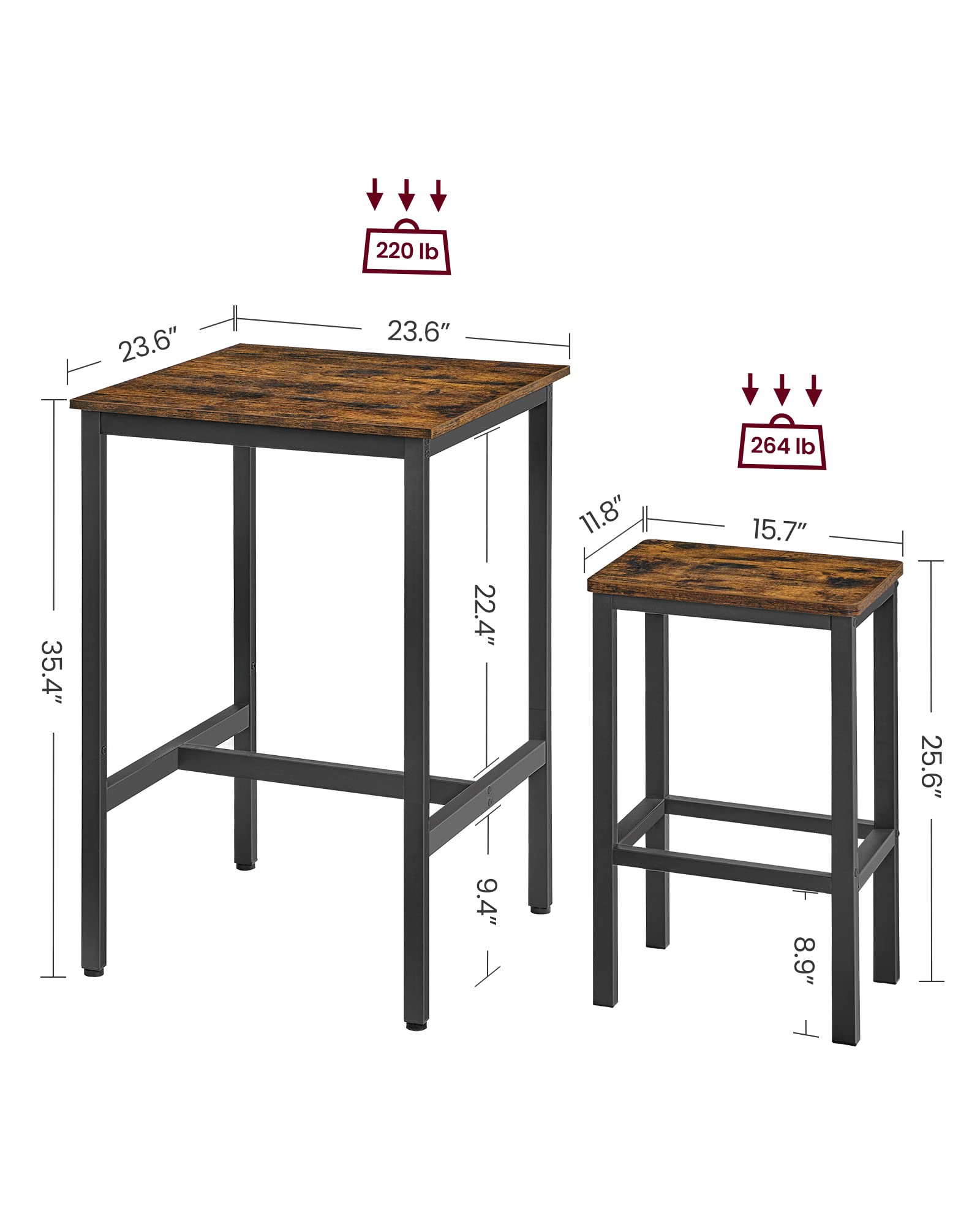 Bar Table and Chairs Set with 2 Stools