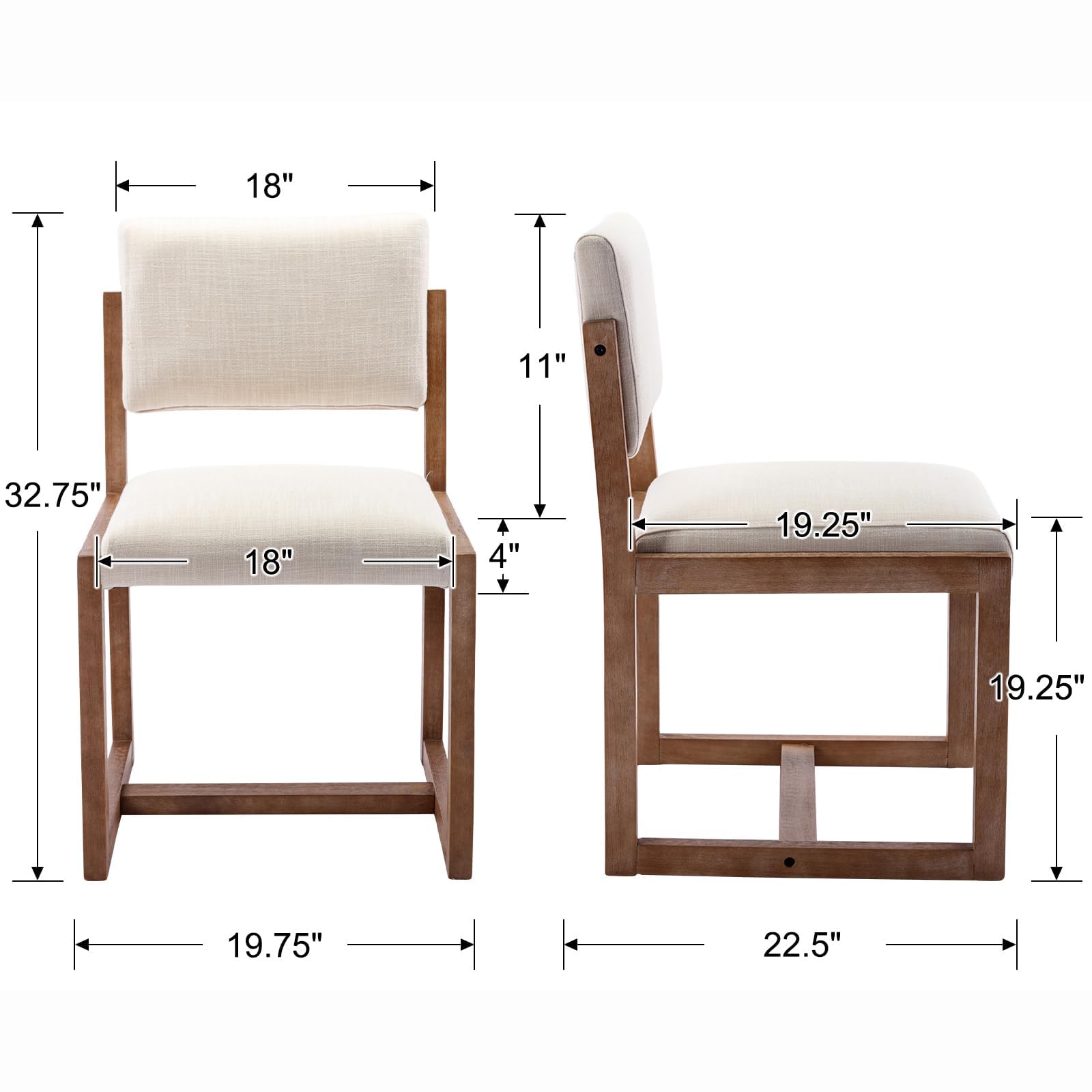 Upholstered Dining Chairs Set of 4 - Mid-Century Modern Linen Fabric