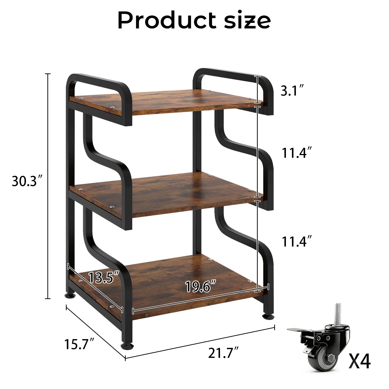 3-Tier Printer Stand with Wheels Movable Storage Cart