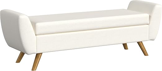 Modern Storage Bench with Wood Legs - Light Gray Woven