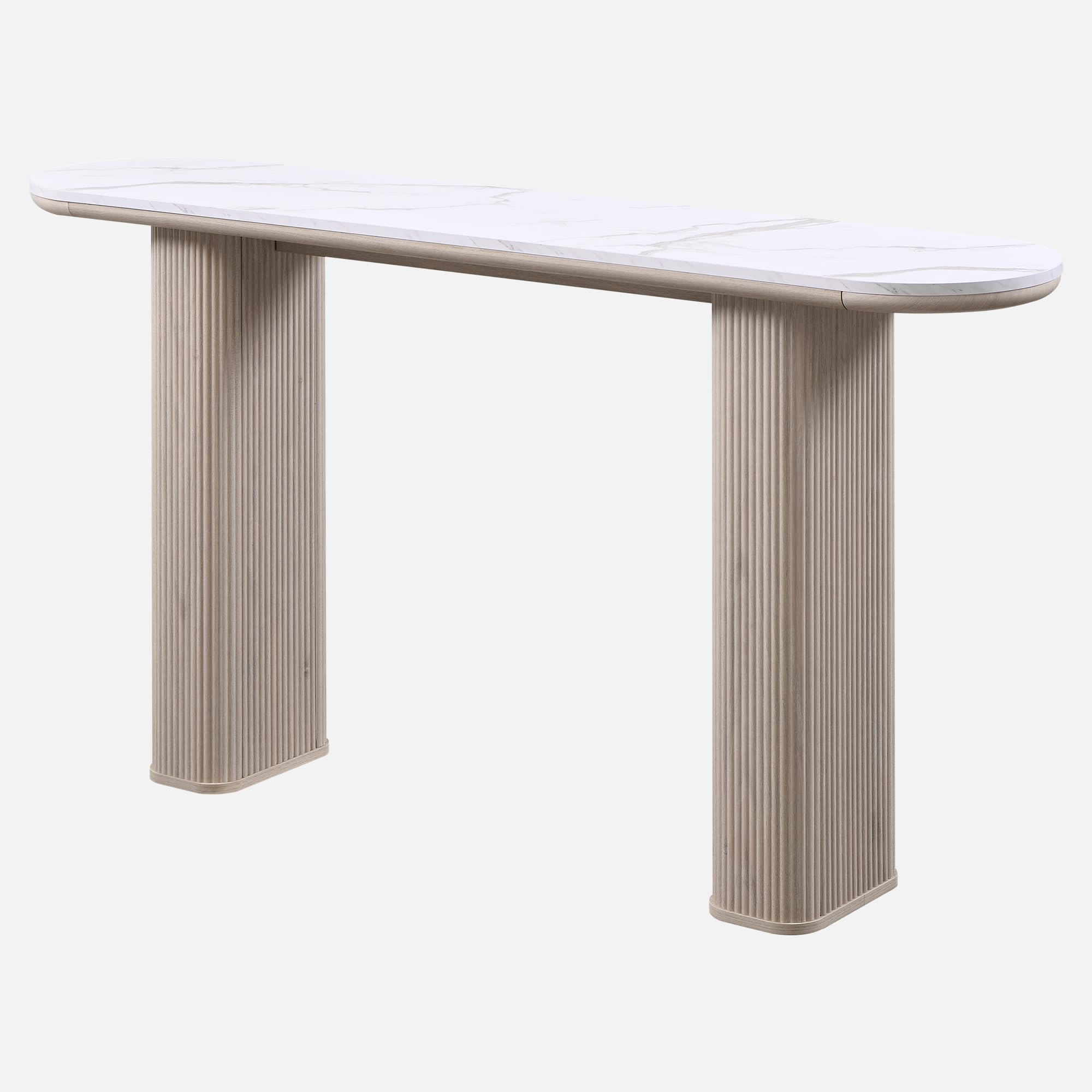 Modern Console Table with Arc Marble Texture Top and Fluted Wood Base