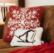 Red Snowflake Hand-Hooked Wool Christmas Throw Pillow