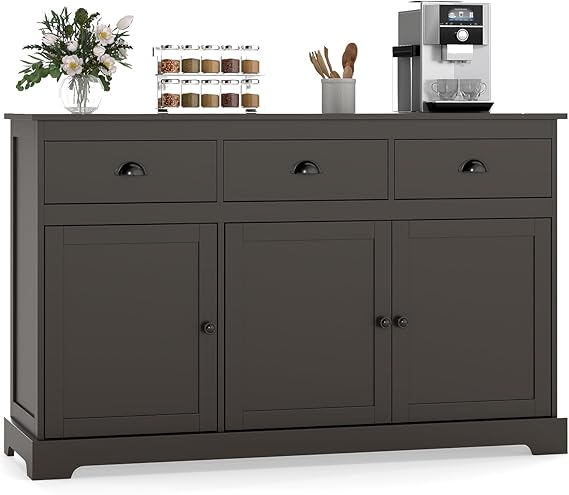 Grey Sideboard Buffet Cabinet with 3 Drawers and 2 Doors