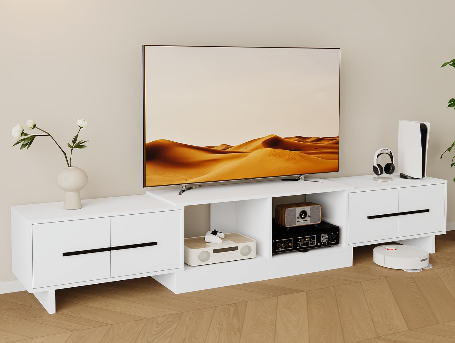 Extendable TV Stand for 67-90 Inch TVs with Storage Cabinets