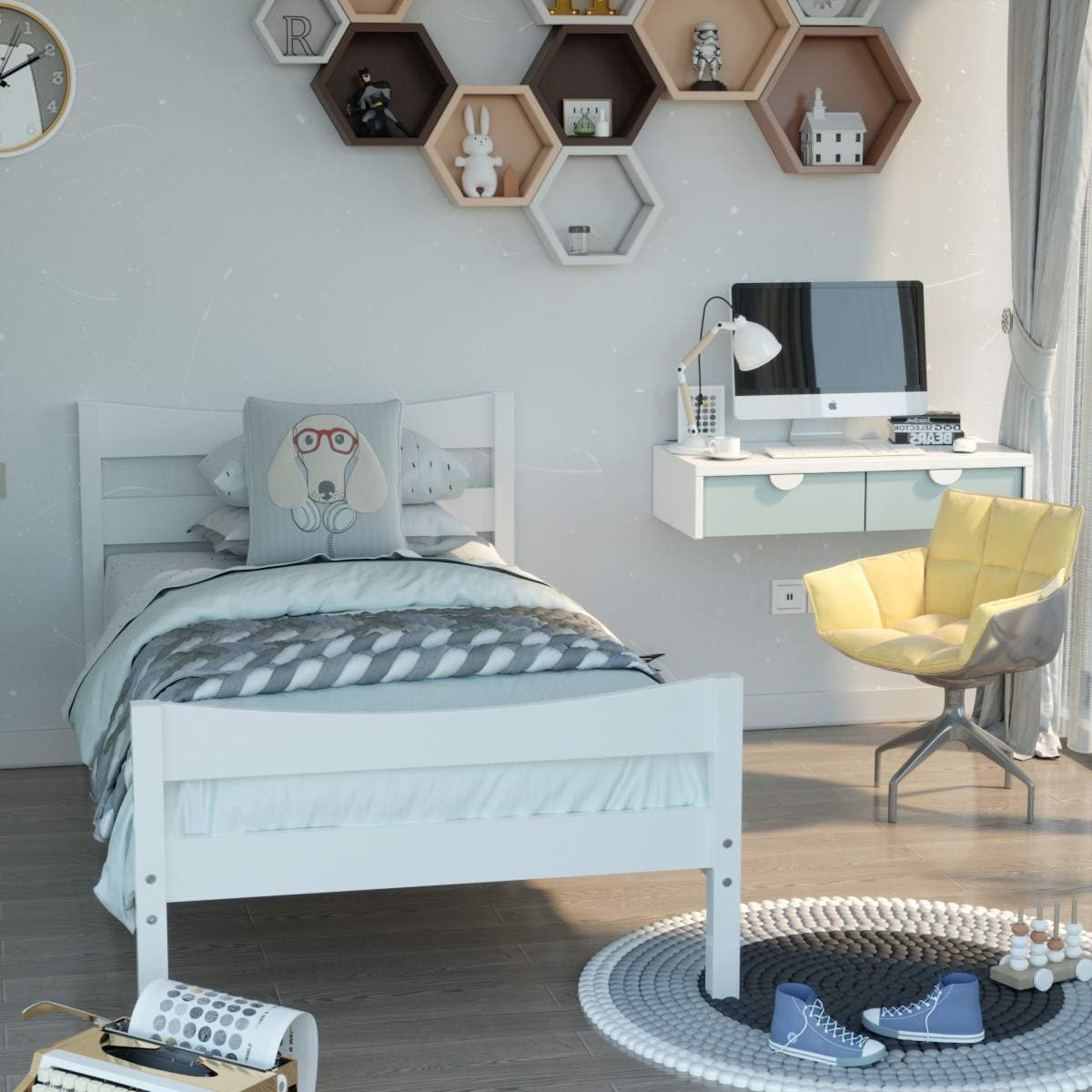 Twin Platform Bed with Headboard and Storage Space
