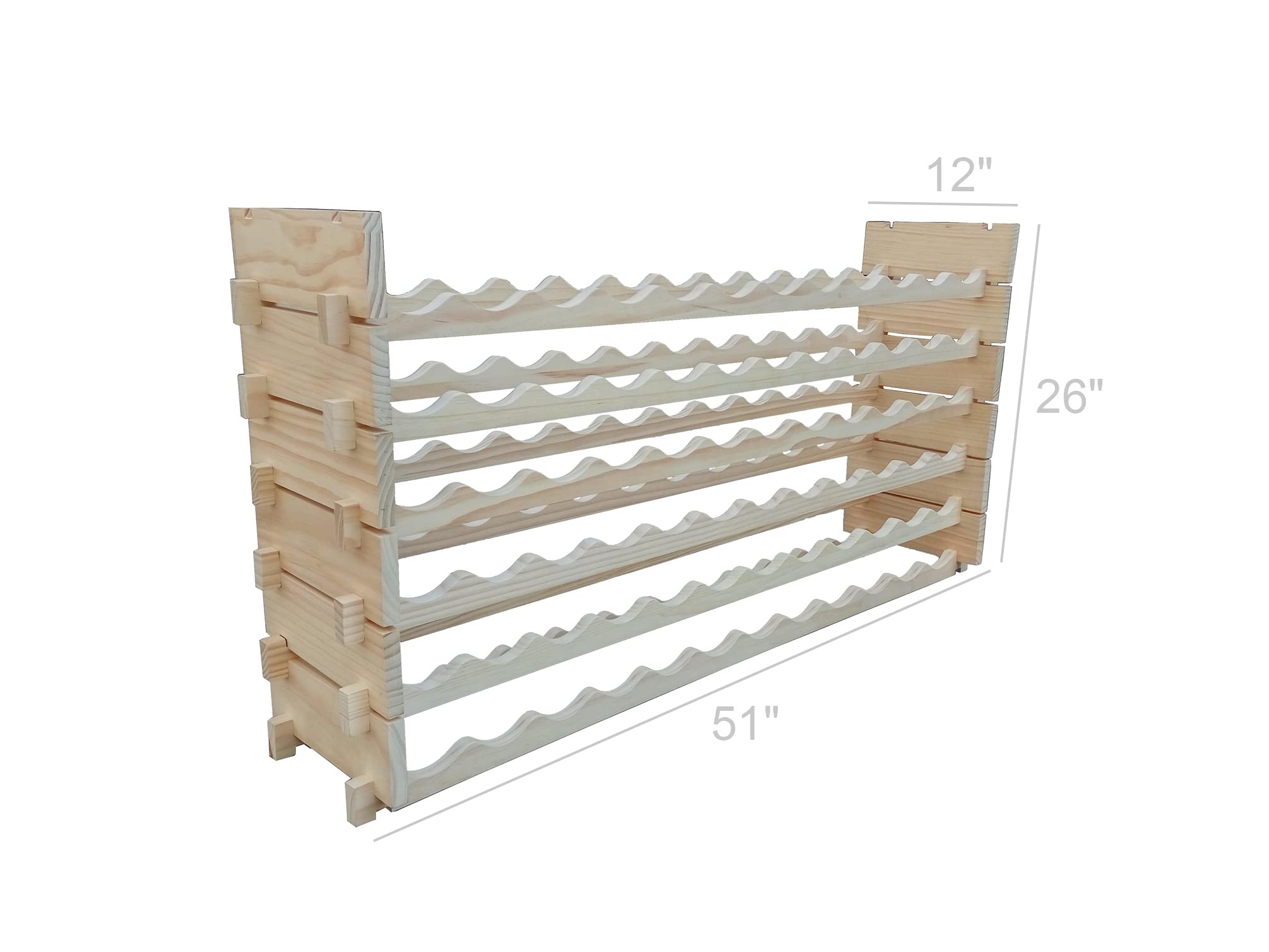 Stackable Modular Wine Rack 72 Bottle Capacity Pine Wood