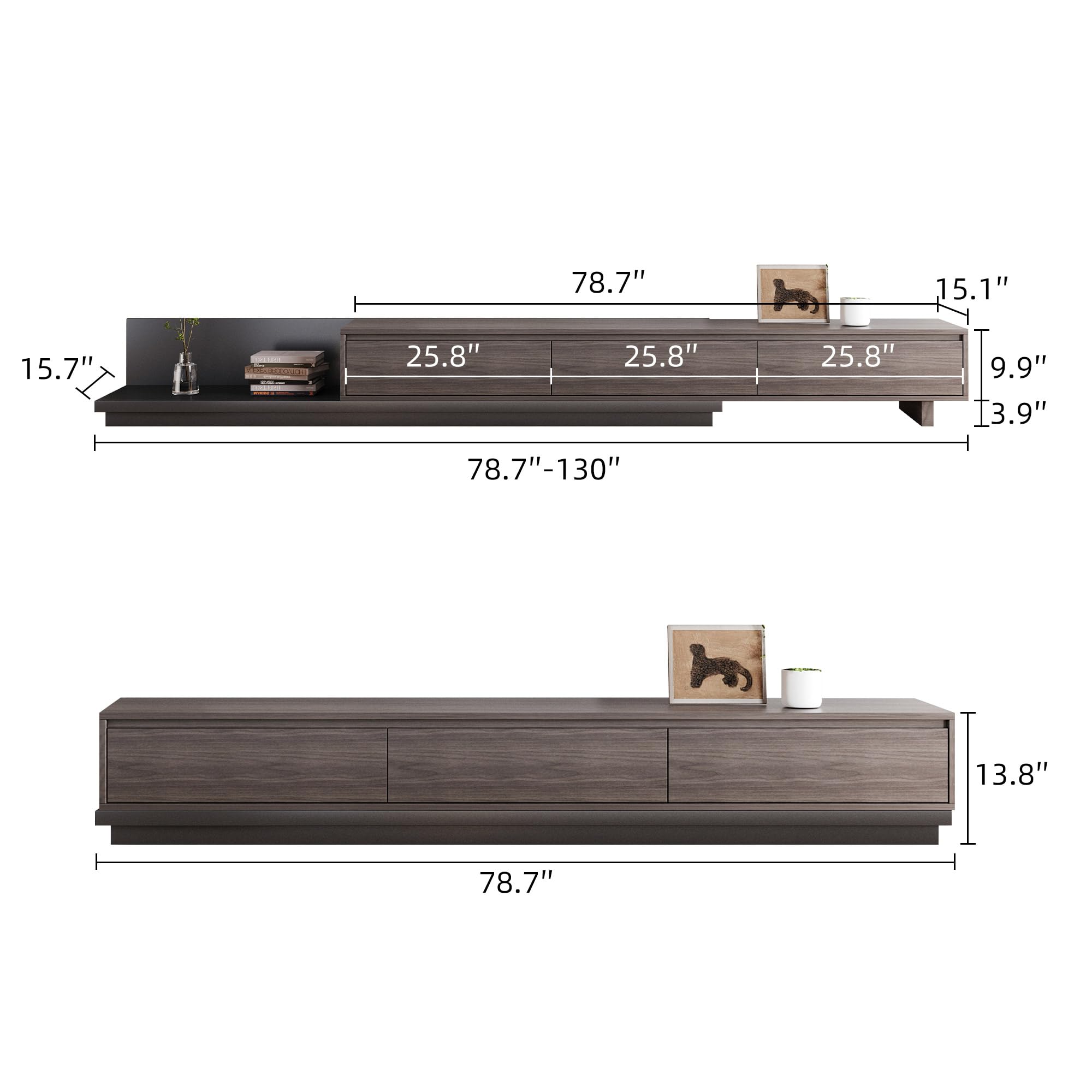 Extendable TV Stand with 3 Drawers