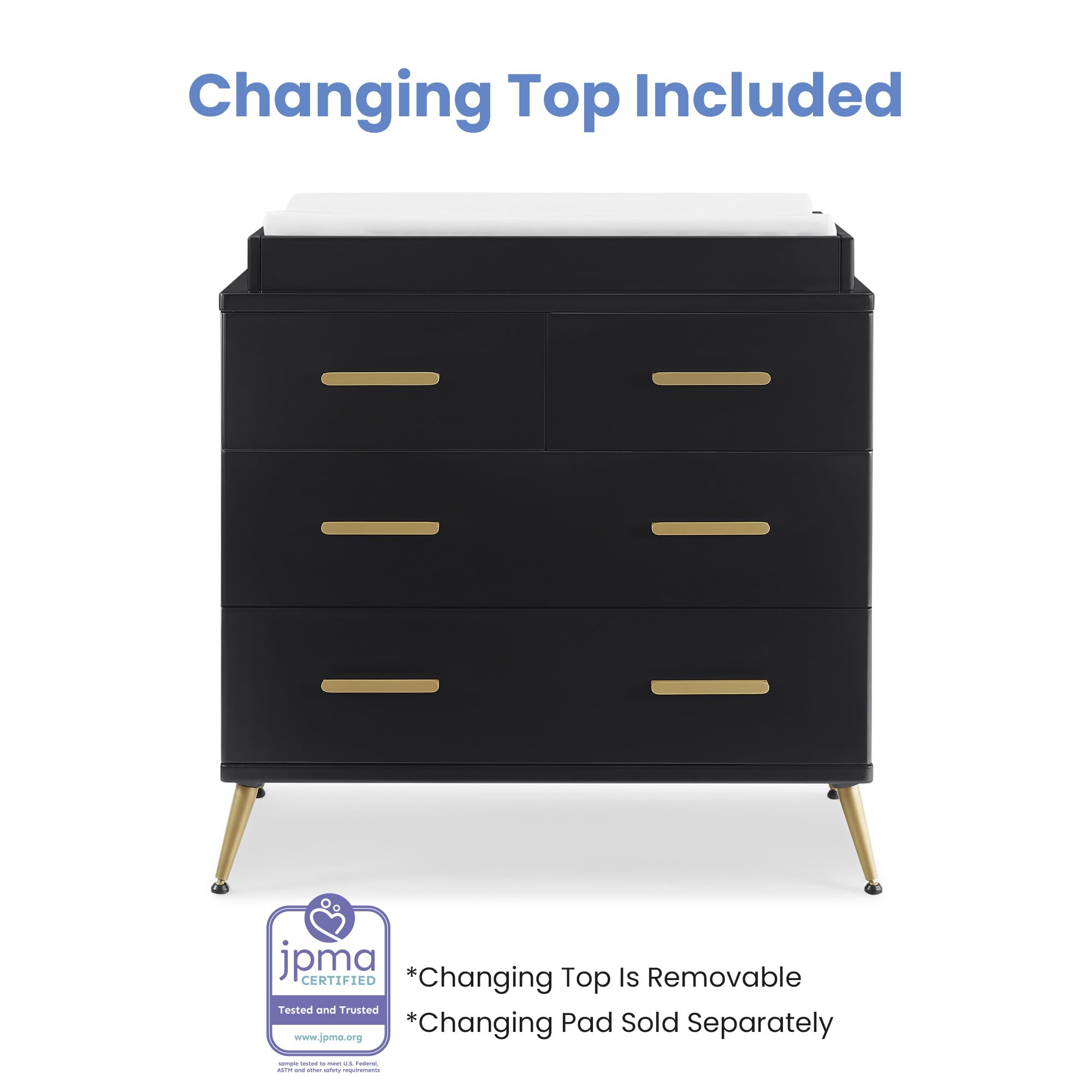 4 Drawer Dresser with Changing Top and Interlocking Drawers