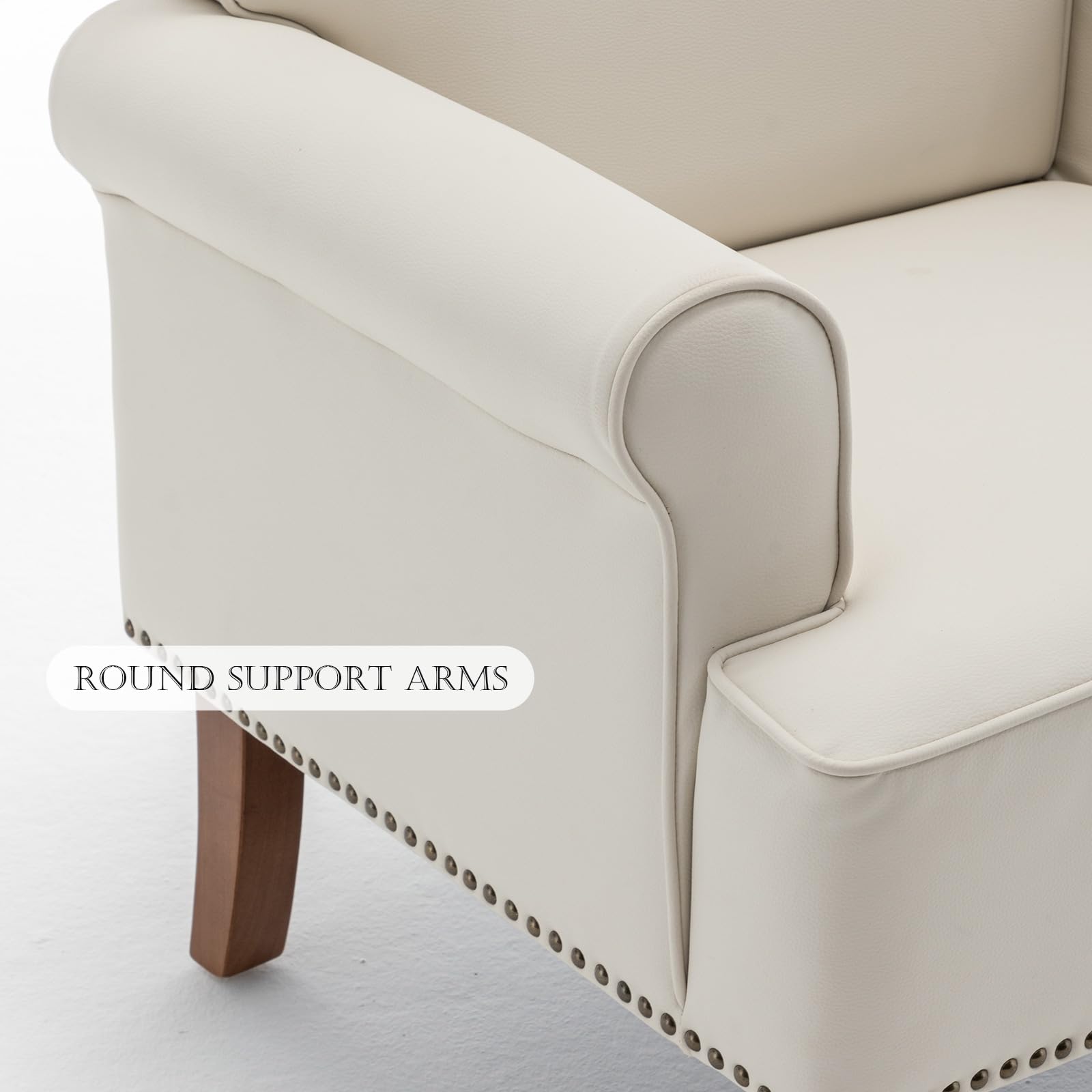 HOMEFLEX Accent Chair, Faux Leather Living Room Chairs with Nailhead Trim, Mid-Century Lounge Armchair with Solid Wood Legs, Comfy Reading Single Sofa for Bedroom, Waiting Room (White, 2 Chairs)