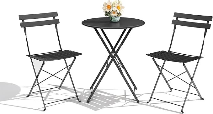 3-Piece Folding Bistro Set - Outdoor Patio Table and Chairs