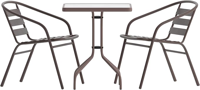 3-Piece Square Glass Patio Dining Set with Metal Chairs