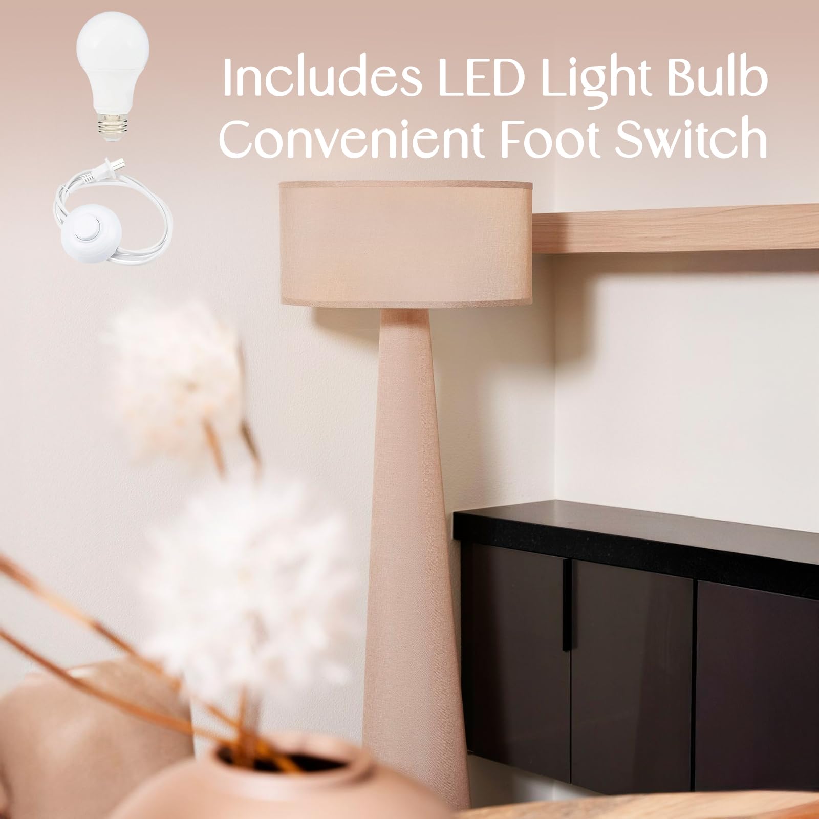 59" Taupe Linen Floor Lamp with LED Bulb