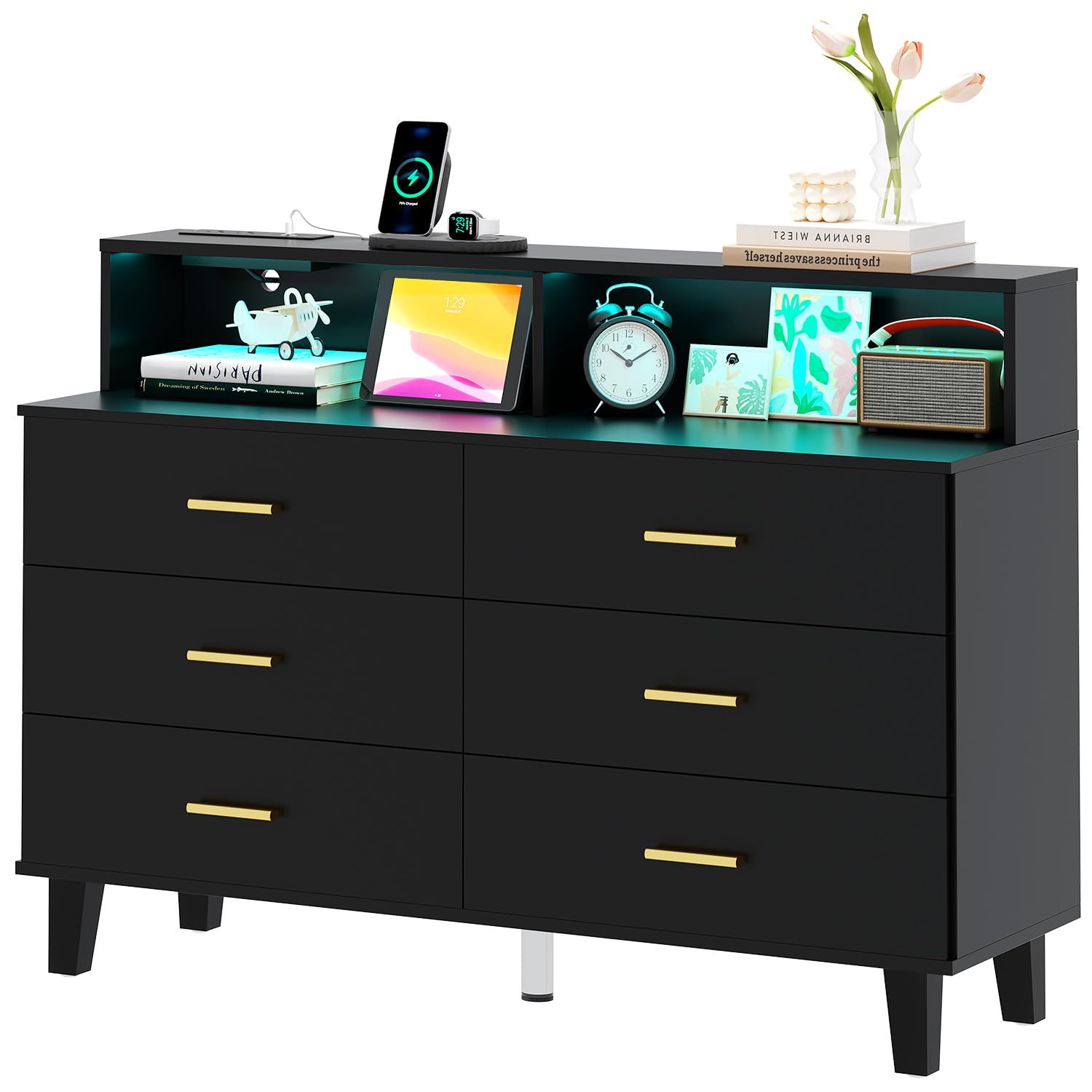 6 Drawer Dresser with LED Light and Power Outlet