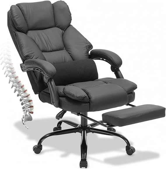 Reclining Office Chair with Footrest and Lumbar Support