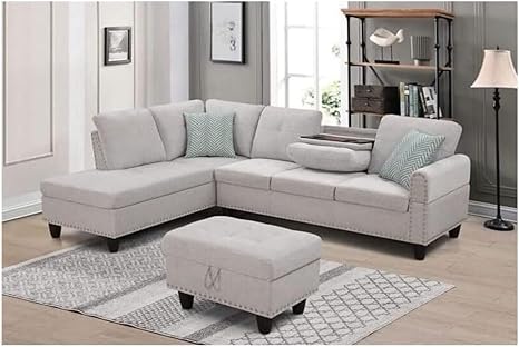 L-Shaped Sectional Sofa with Storage Ottoman