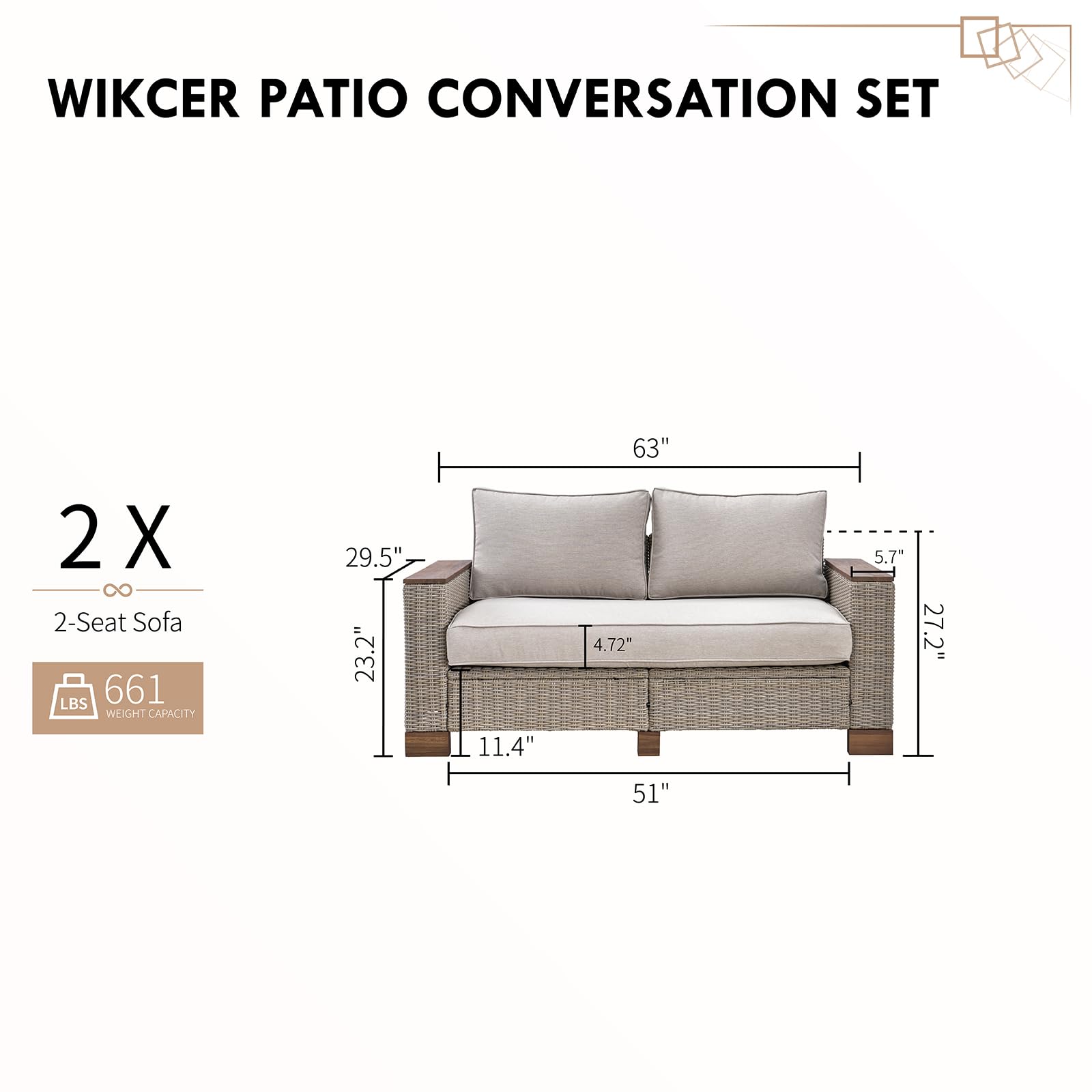 4 Piece Outdoor Patio Rattan Wicker Sofa Set with Washable Cushions