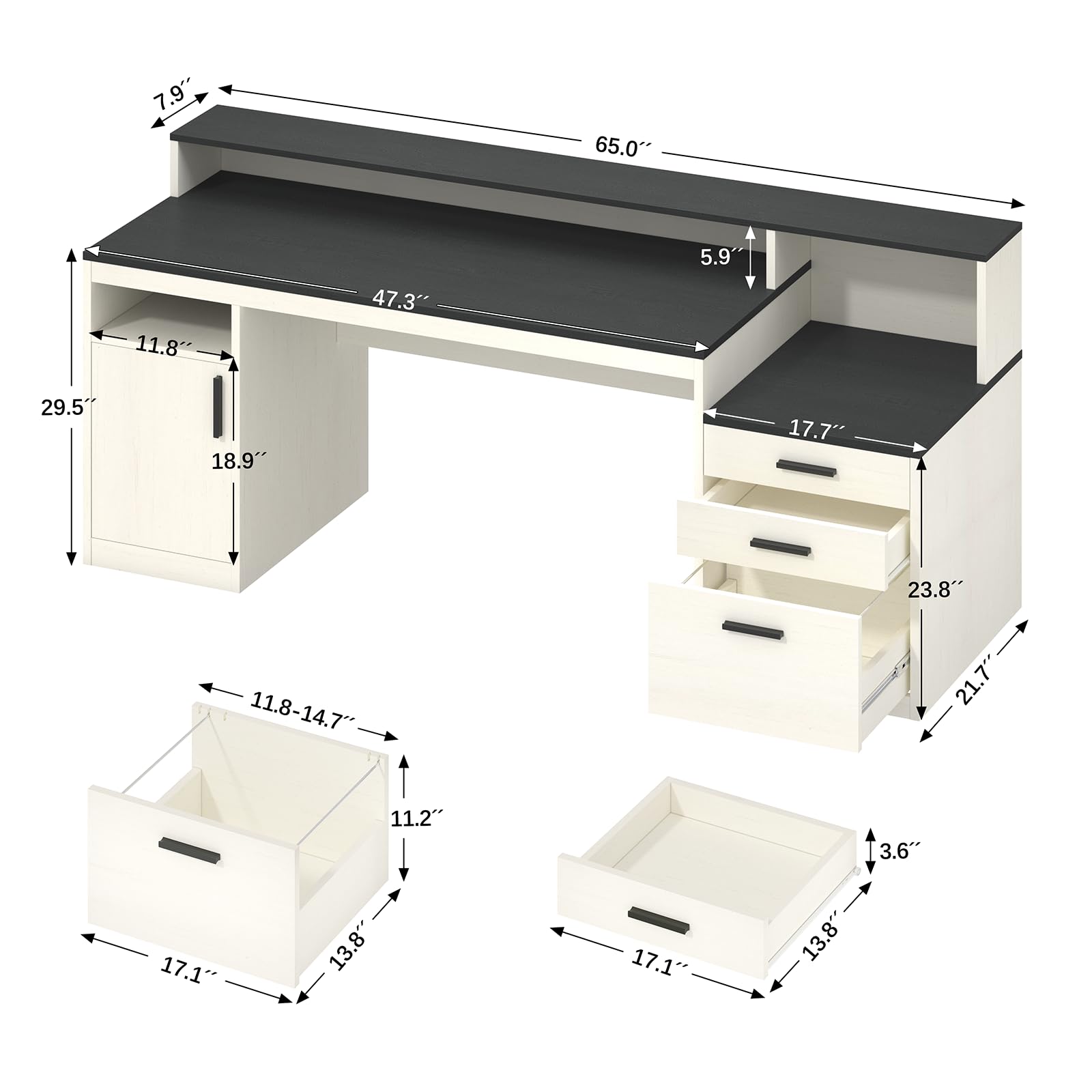 65 Inch Computer Desk with 3 Drawers and Storage Shelves