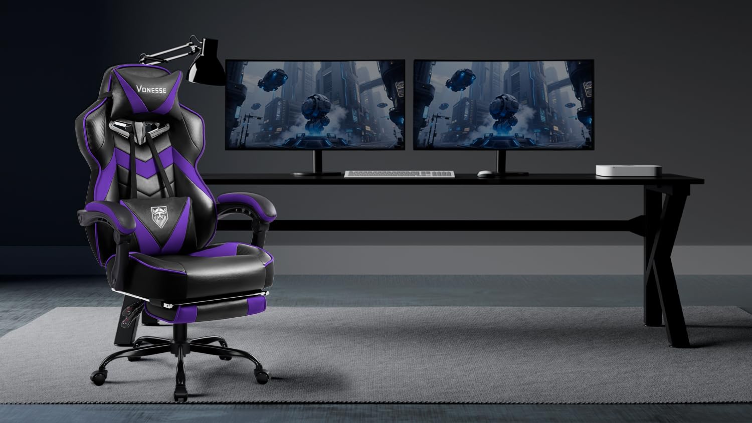 Ergonomic Gaming Chair with Massage and Footrest