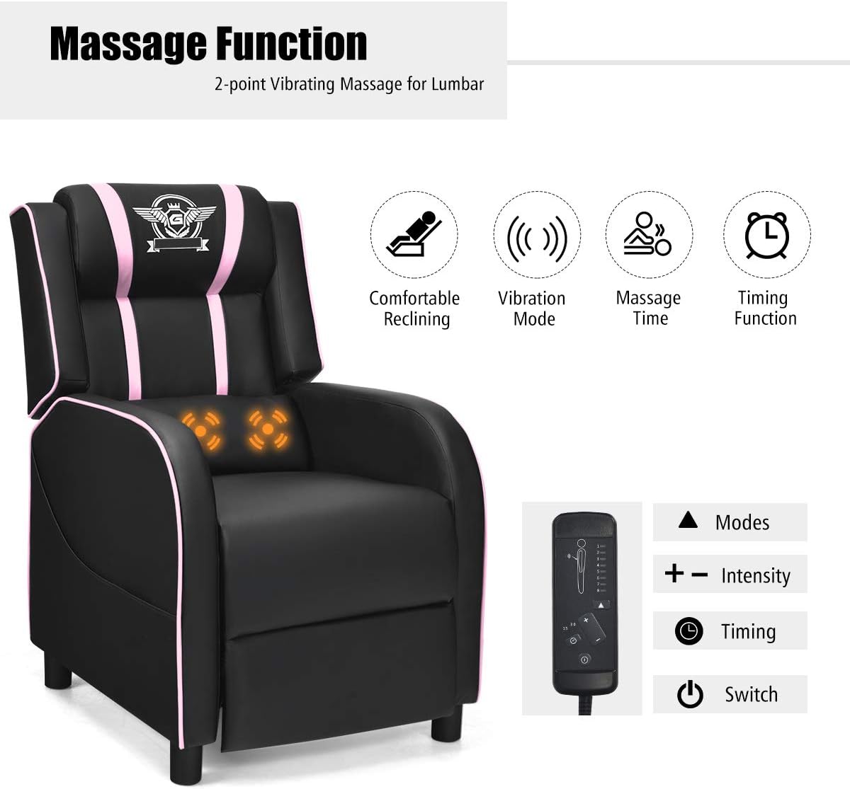 GORELAX Modern Massage Gaming Recliner Chair, PU Leather Home Theater Recliner Chairs w/Footrest and Massage, Racing Style Sofa Chair for Living Bedroom Gaming Room
