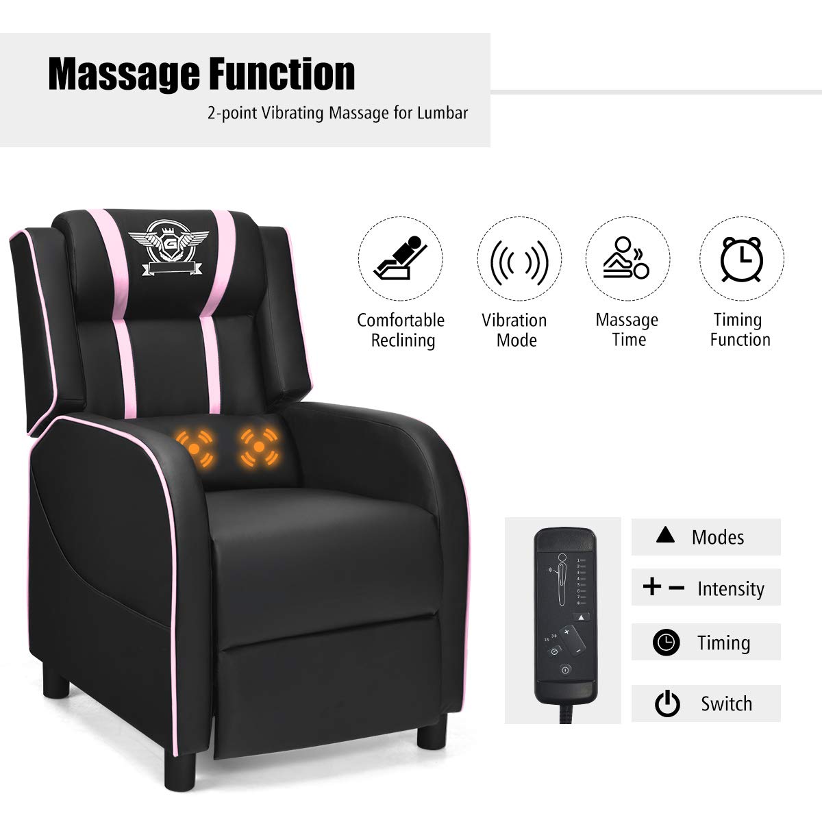 GORELAX Modern Massage Gaming Recliner Chair, PU Leather Home Theater Recliner Chairs w/Footrest and Massage, Racing Style Sofa Chair for Living Bedroom Gaming Room
