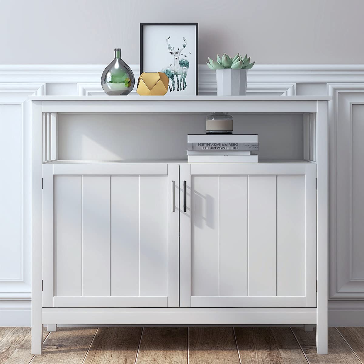 White Kitchen Buffet Cabinet with Adjustable Shelves