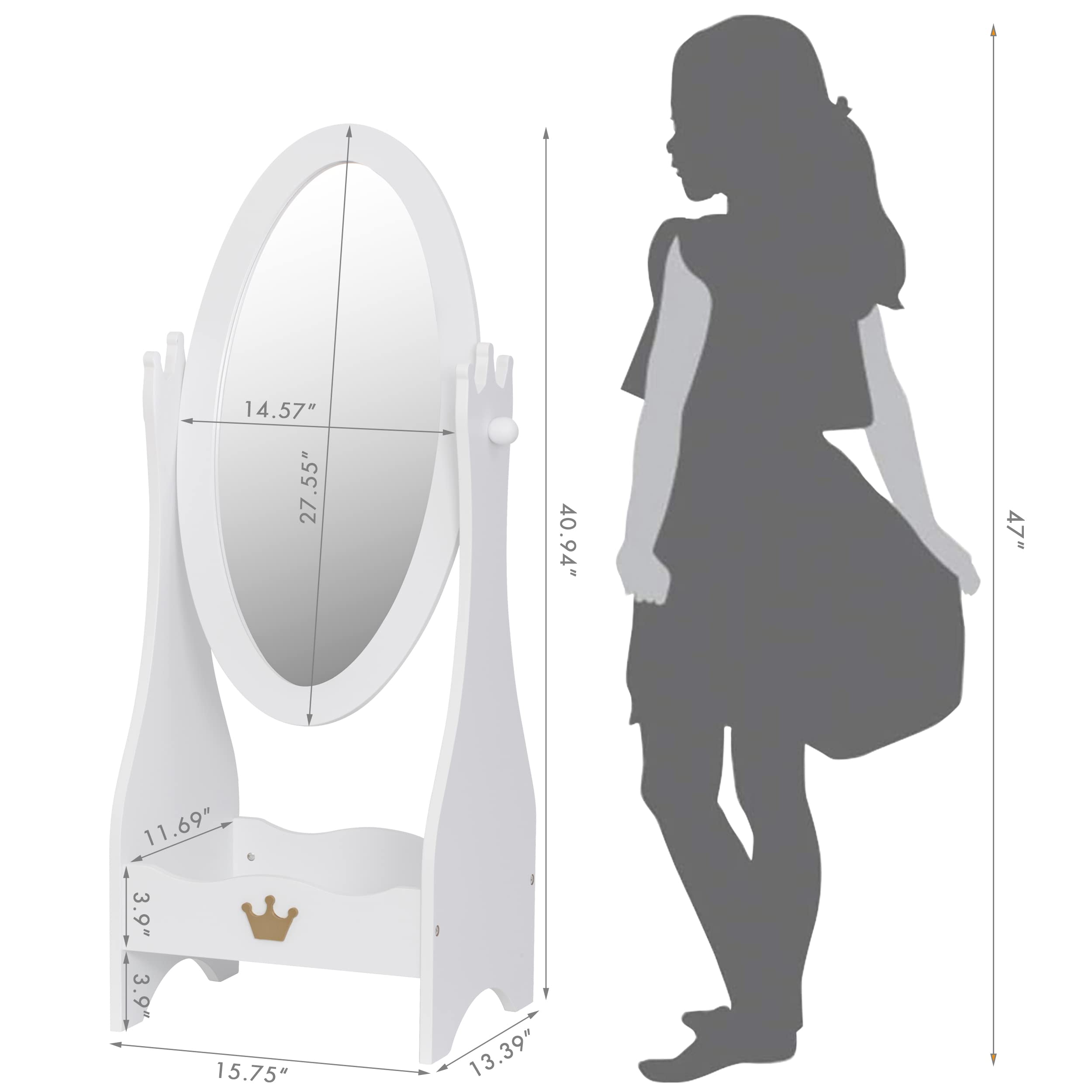 Kids Full Length Dressing Mirror with Storage