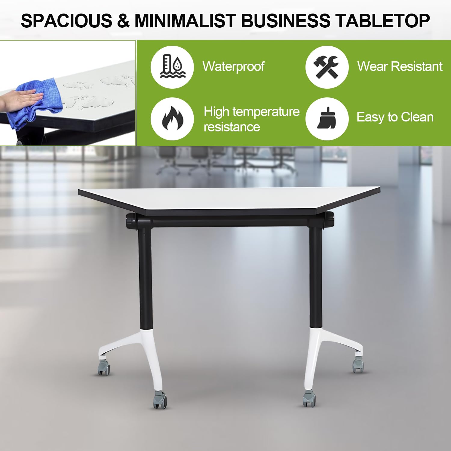 Folding Trapezoidal Conference Tables with Wheels - 8 Pack