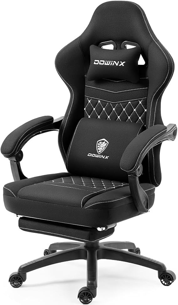 Breathable Fabric Gaming Chair with Gel Pad and Footrest