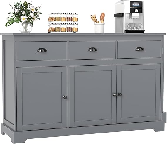 Grey Sideboard Buffet Cabinet with 3 Drawers and 2 Doors